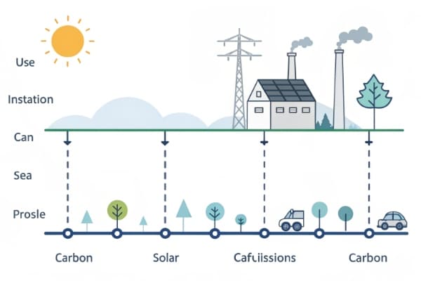 A timeline showing a solar panel's carbon payback period