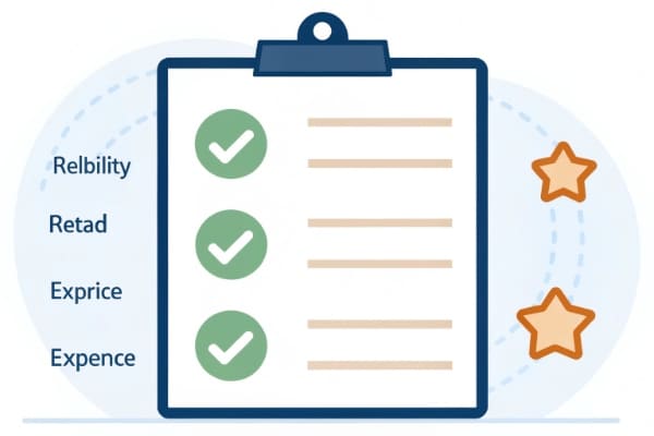 A checklist with checkmarks next to reliability, transparency, and experience