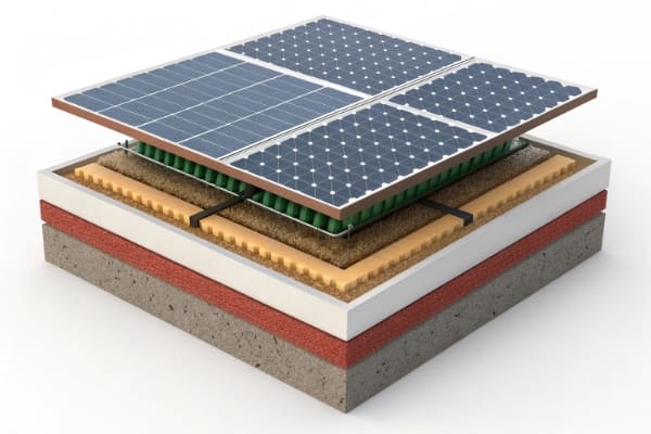 A close-up diagram showing how a photovoltaic cell converts sunlight into electricity.