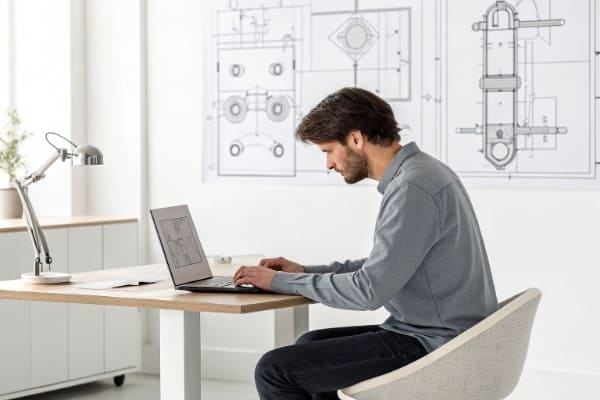A designer working on a product schematic on a computer