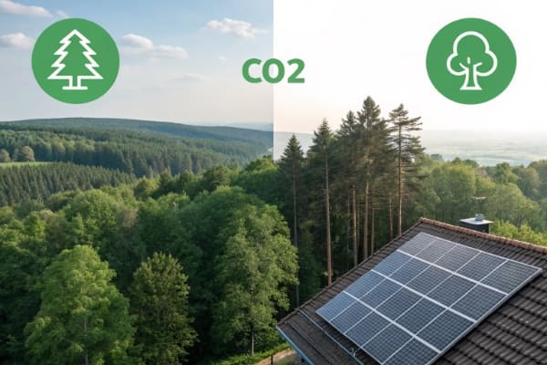 An infographic comparing CO2 savings of solar panels vs trees