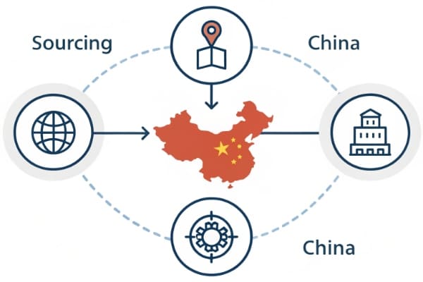 An infographic showing the key steps of sourcing from China