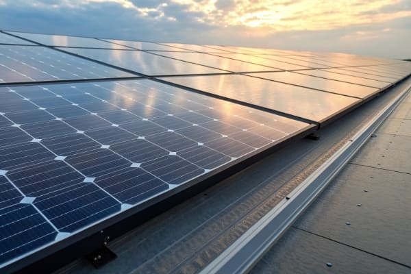 Close-up of a photovoltaic solar panel showing the individual cells