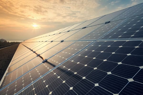 Close-up of a solar panel showing the individual photovoltaic cells