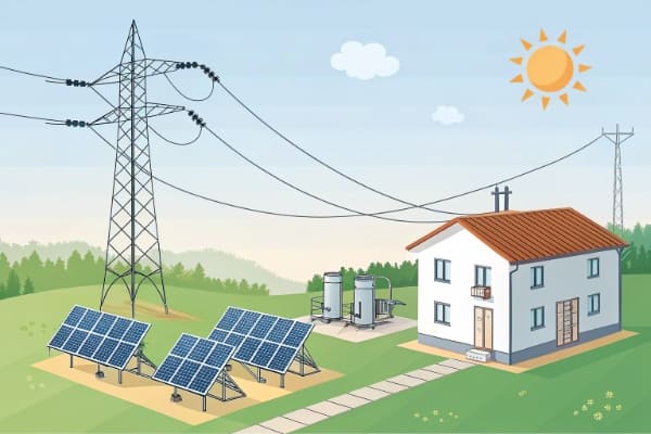 Diagram showing the flow of energy from solar panels to the grid