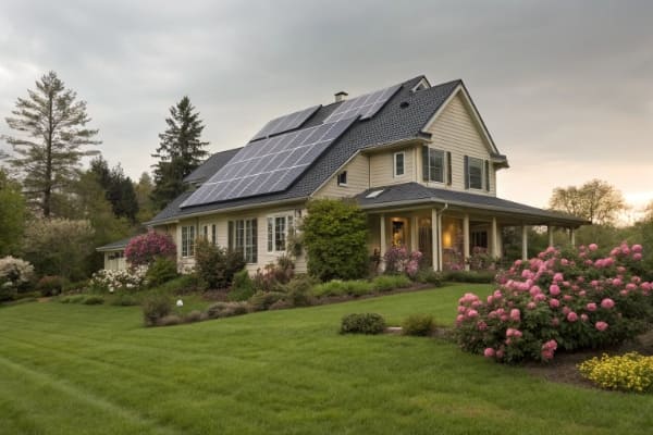 home with solar panels on the roof