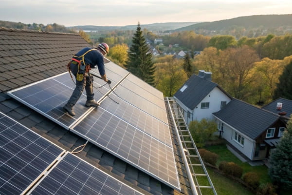 Installer working on solar panels