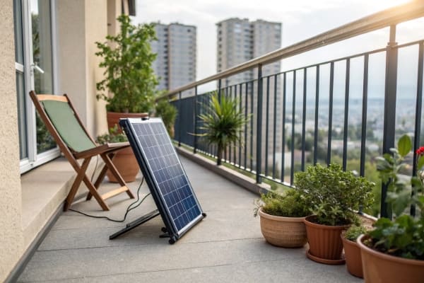 portable solar panel on an apartment balcony