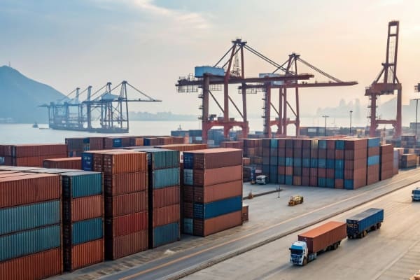Shipping containers at a port in China ready for shipment to Canada