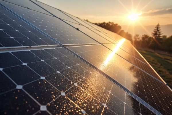 Solar panel close-up reflecting the sun