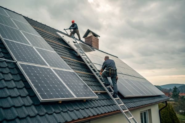 solar panel installation in progress on a roof