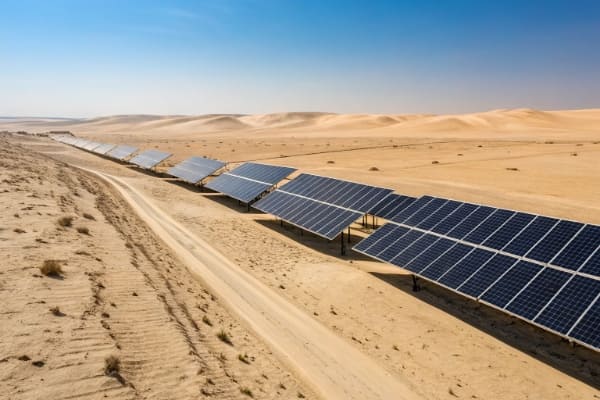 Solar panels installed in a dry, arid region