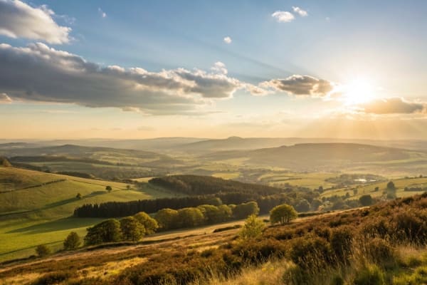 Sunlight shining over a vast landscape
