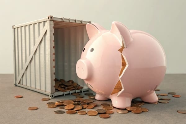 A broken piggy bank representing hidden shipping costs