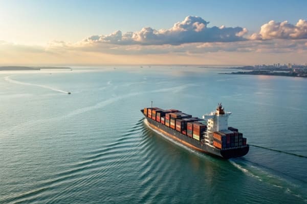 A cargo ship with containers sailing from China to the UAE