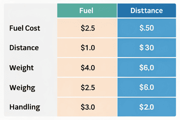 A chart showing factors that affect shipping prices