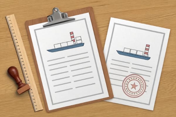 A collection of important shipping documents like a Bill of Lading and Commercial Invoice