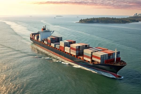 A container ship moving between China and Canada