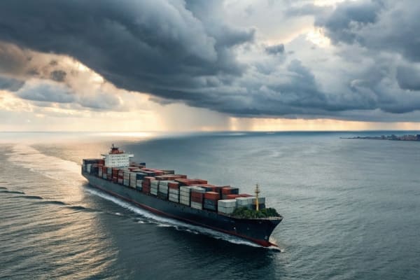 A container ship sailing from China to Australia