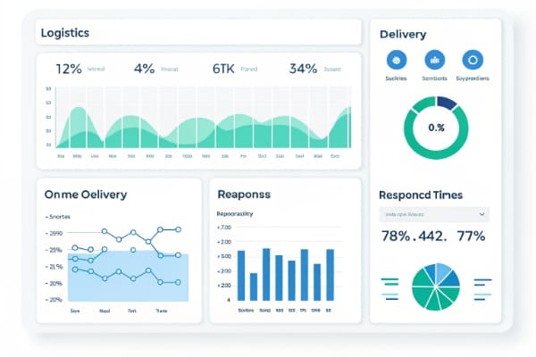 A dashboard showing logistics performance metrics like on-time delivery and response time