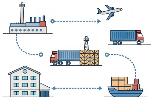 A diagram showing the steps a freight forwarder takes from factory to final delivery