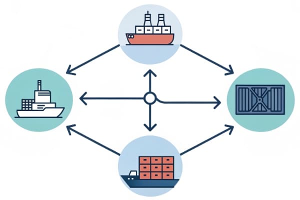 A diagram showing the transfer of responsibility for EXW, FOB, and DDP shipping