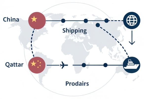 A flowchart showing the DDP shipping process from China to Qatar