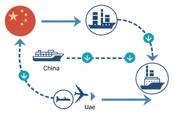 A flowchart showing the step-by-step shipping process from China to the UAE