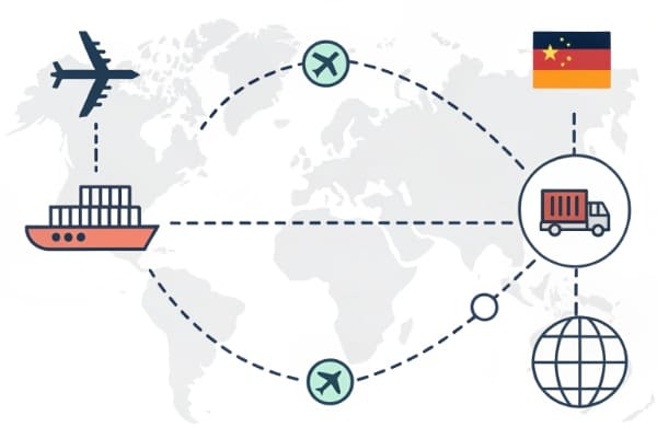 A flowchart showing the step-by-step shipping process from China to Germany