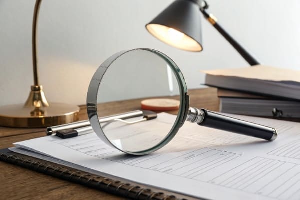 A magnifying glass examining a shipping invoice to find hidden costs