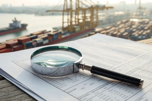 A magnifying glass over the fine print of a shipping contract