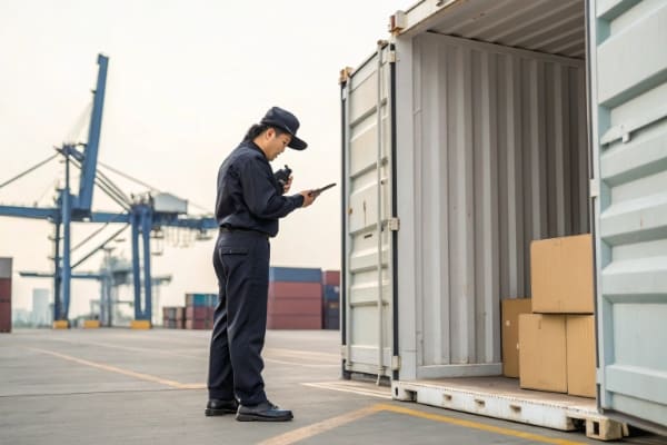 Customs officer inspecting a container in Australia