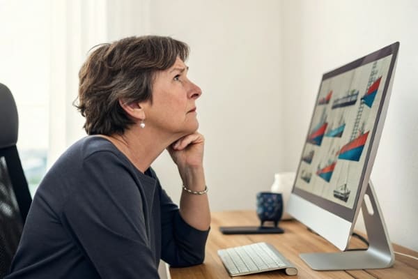 A person looking confused at multiple shipping quotes on a computer screen