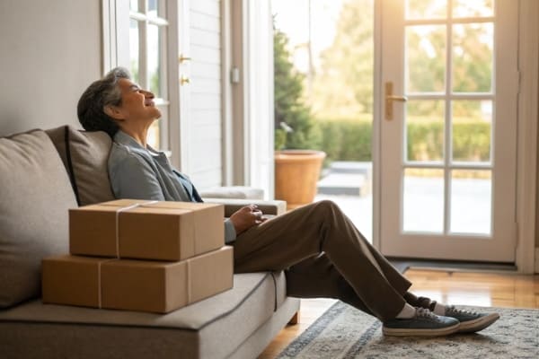 A person relaxing while their packages are being delivered