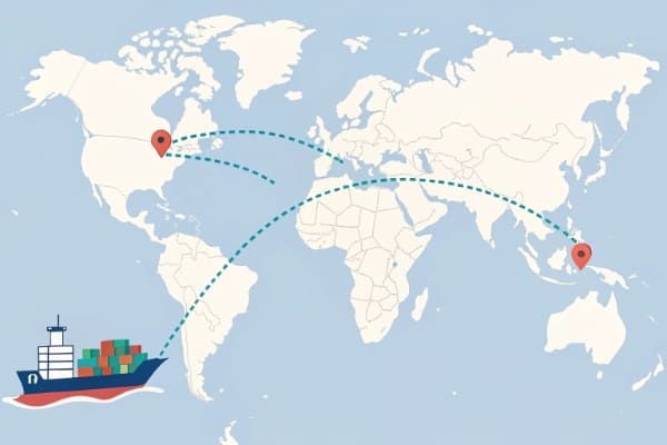 A shipping container's journey shown on a digital map
