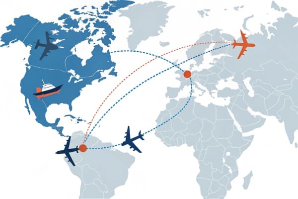 A map showing shipping routes from China to Germany for air, sea, and rail freight