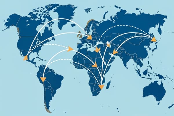 A world map with multiple arrows showing diversified supply routes