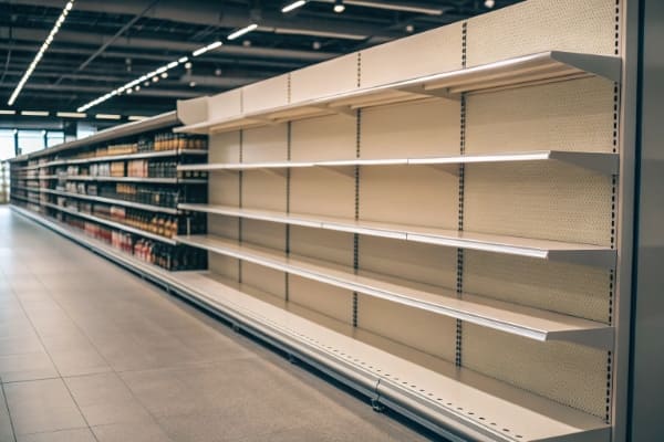 An empty retail shelf in a store