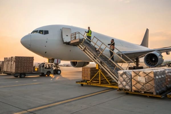 An air cargo plane being loaded with time-sensitive goods
