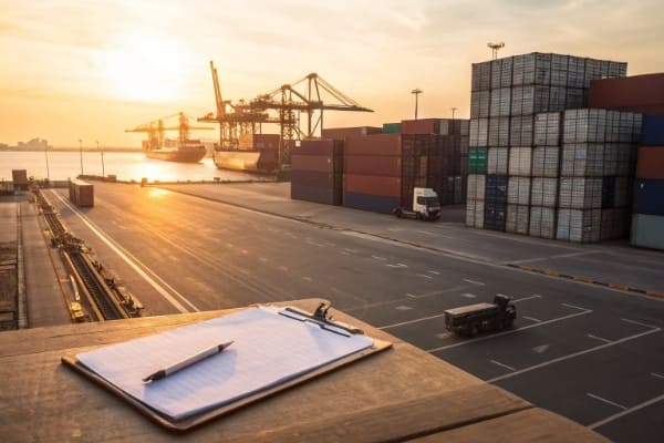 An image showing key shipping documents like a commercial invoice and bill of lading