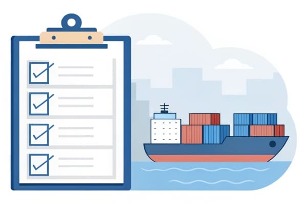 An illustration of key shipping documents like a bill of lading and commercial invoice