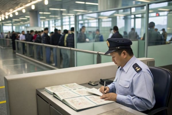 Customs officer processing paperwork