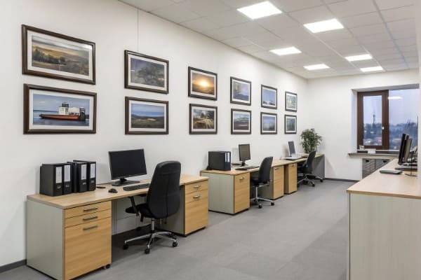 Freight forwarder's office with licenses on the wall