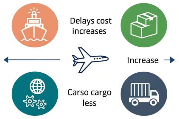 Infographic showing the main risks like delays, cost increases, and cargo loss.