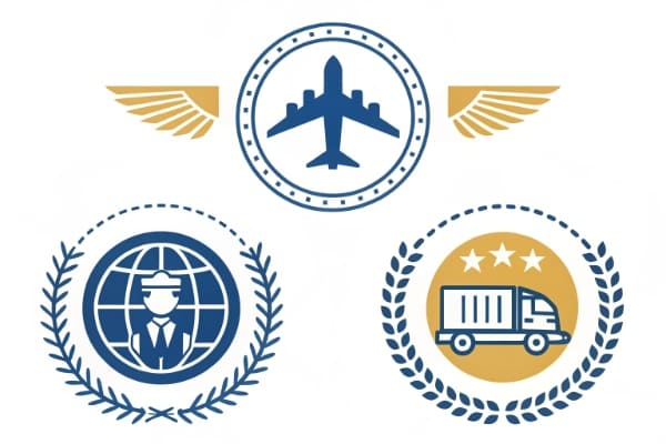 Logos of FIATA, IATA, and other logistics certifications