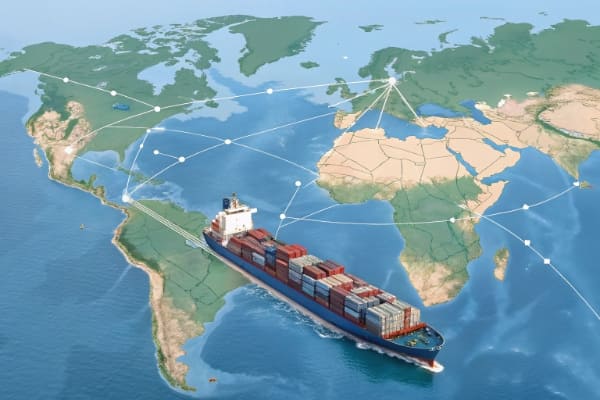 Map showing shipping lanes between China and Europe