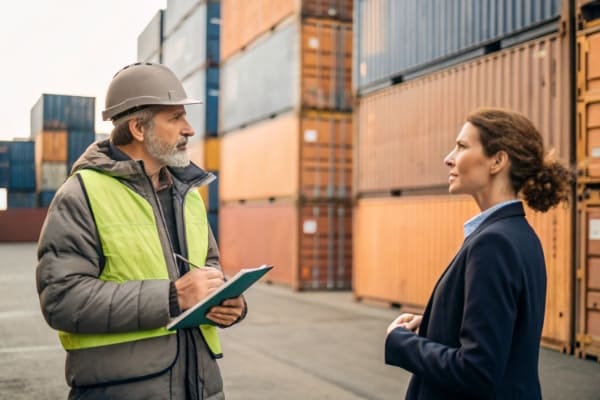 Person talking to a freight forwarder