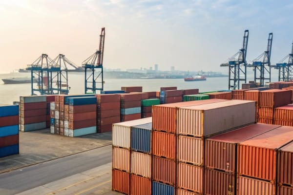 Shipping containers at a port from China to UAE