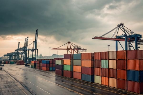 shipping containers at a port