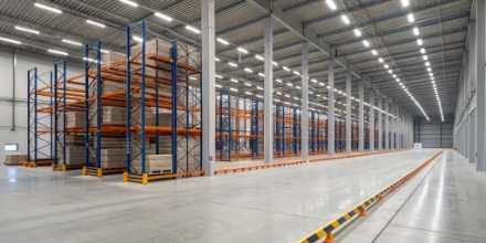 Duisburg bonded warehouse interior with rail ICD access and pallet racking